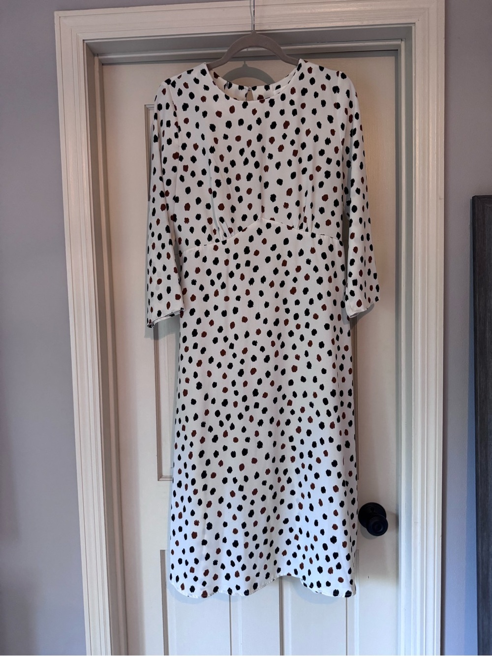 H&M White Midi Dress with Black and Brown Polka Dots